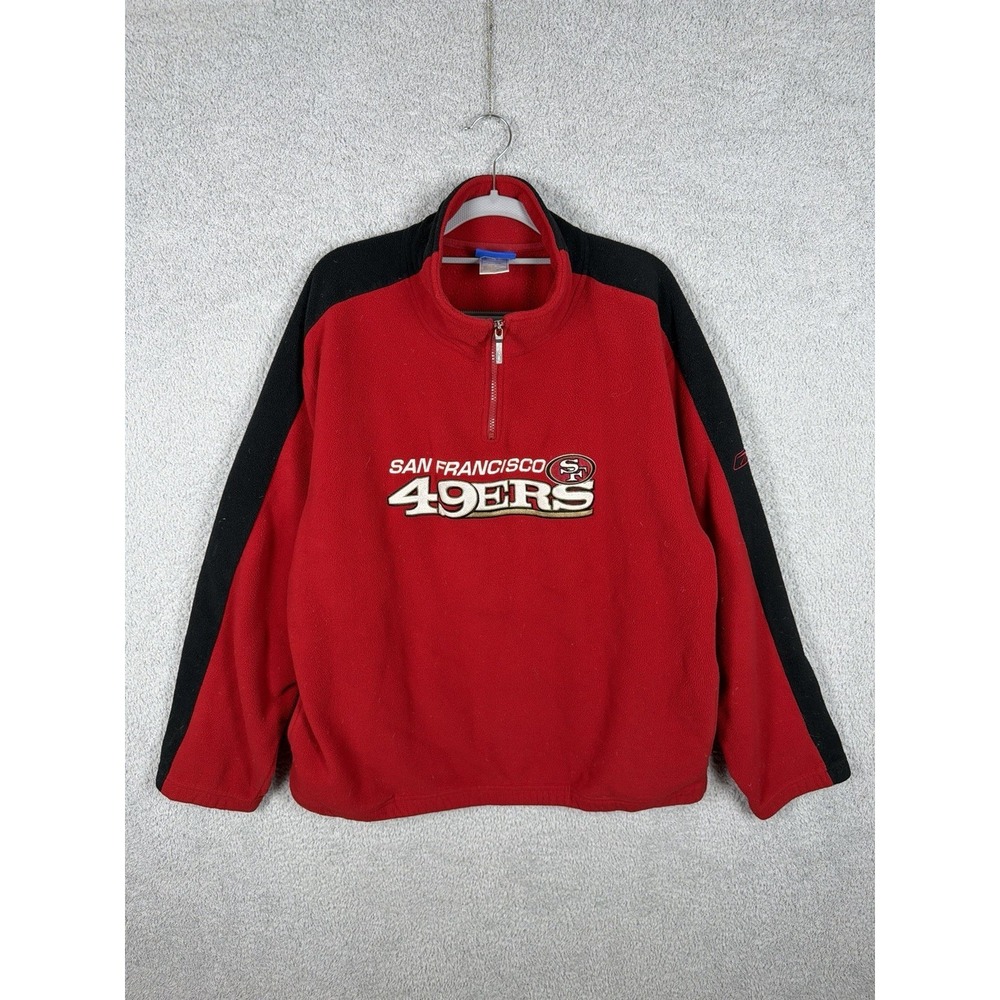 San Francisco 49ers Reebok Fleece Jacket Men's Red Quarter Zip NFL Football Sz L